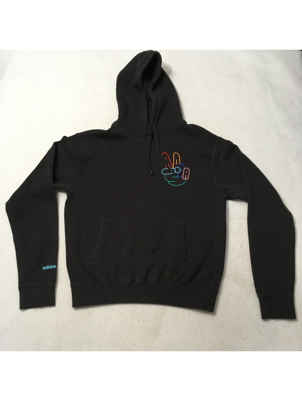 ADIDAS Originals Hoodie Peace Sign Trefoil Logo Fleece Sweatshirt Size small